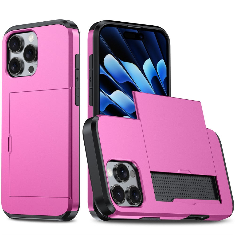 AMORUS For iPhone 16 Pro Max Case with Sliding Card Holder PC TPU Phone Back Cover