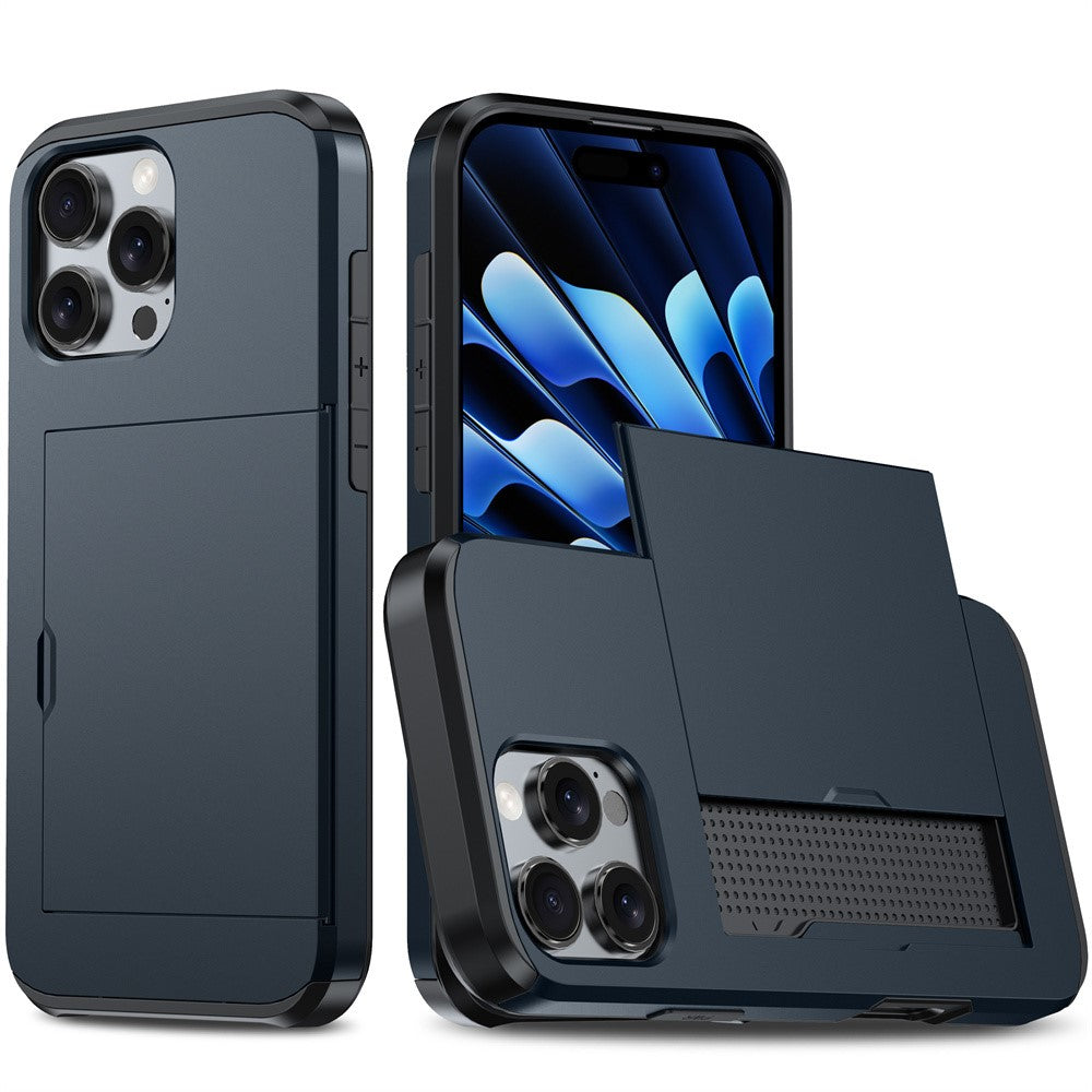 AMORUS For iPhone 16 Pro Max Case with Sliding Card Holder PC TPU Phone Back Cover