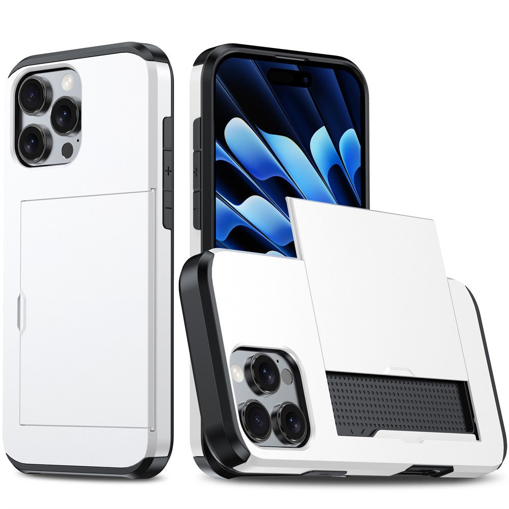AMORUS For iPhone 16 Pro Max Case with Sliding Card Holder PC TPU Phone Back Cover