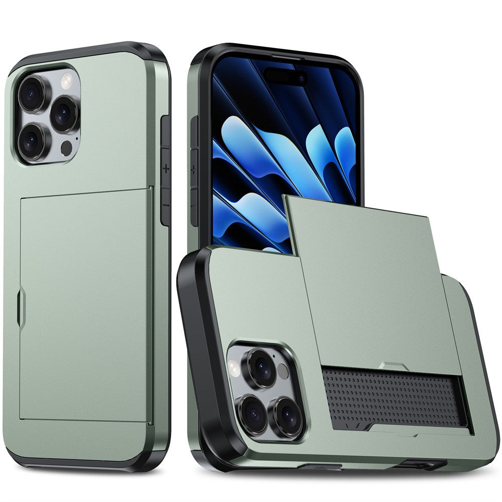 AMORUS For iPhone 16 Pro Max Case with Sliding Card Holder PC TPU Phone Back Cover
