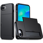 AMORUS For iPhone 17e / 16e Case with Sliding Card Holder PC TPU Phone Back Cover