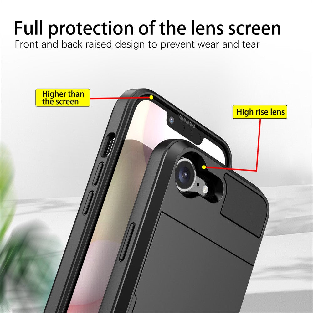 AMORUS Telefoncover til iPhone SE (2022) / (2020) / 8 / 7 PC TPU Bagcover med Skydbar Kortlåge