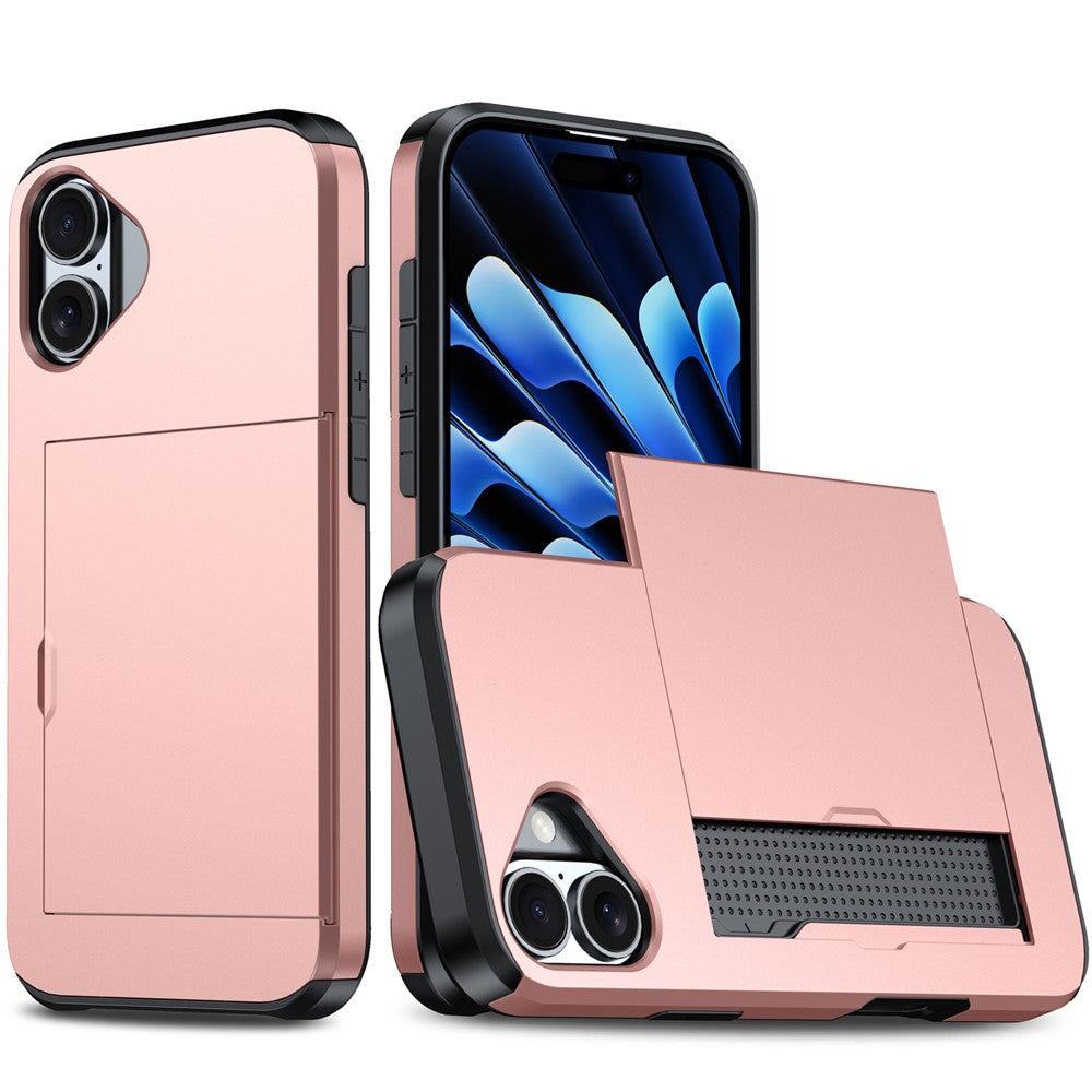 AMORUS För iPhone 17 Skal med Skjutbart Korthållare PC TPU mobil Baksida