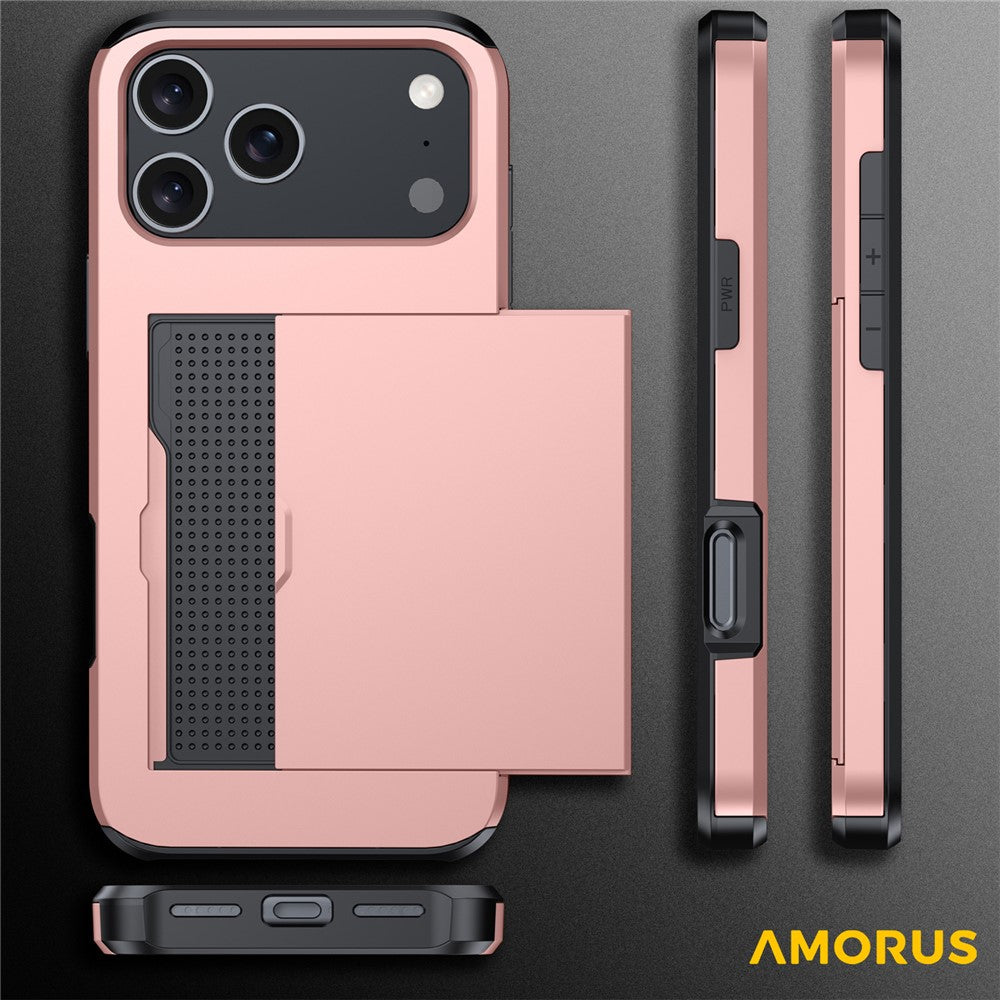 AMORUS For iPhone 18 Pro / 17 Pro Case with Sliding Card Holder PC TPU Phone Back Cover