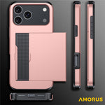 AMORUS For iPhone 18 Pro Max / 17 Pro Max Case with Sliding Card Holder PC TPU Phone Back Cover