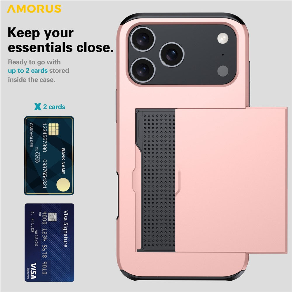 AMORUS For iPhone 18 Pro Max / 17 Pro Max Case with Sliding Card Holder PC TPU Phone Back Cover