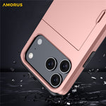 AMORUS For iPhone 18 Pro Max / 17 Pro Max Case with Sliding Card Holder PC TPU Phone Back Cover