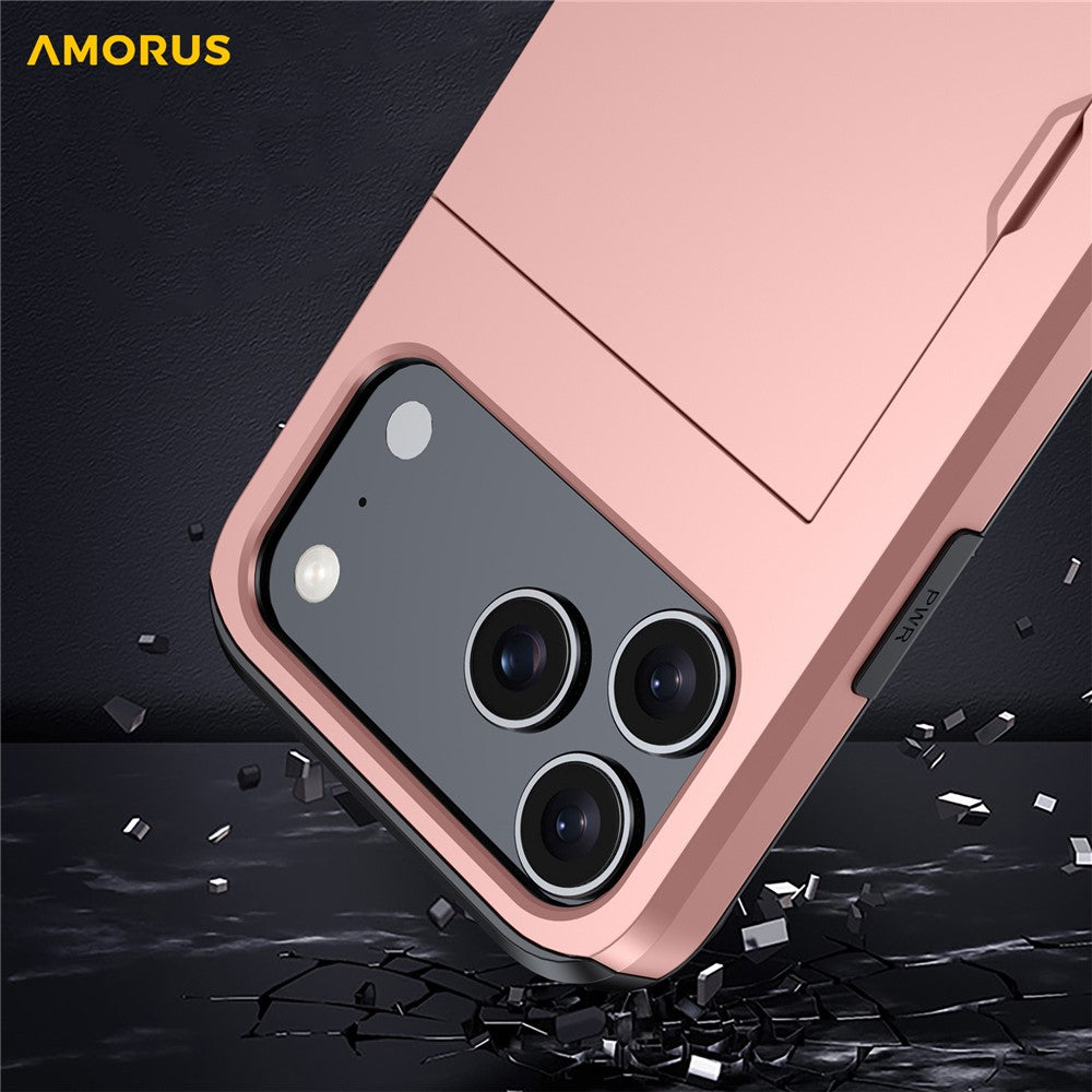 AMORUS For iPhone 18 Pro Max / 17 Pro Max Case with Sliding Card Holder PC TPU Phone Back Cover