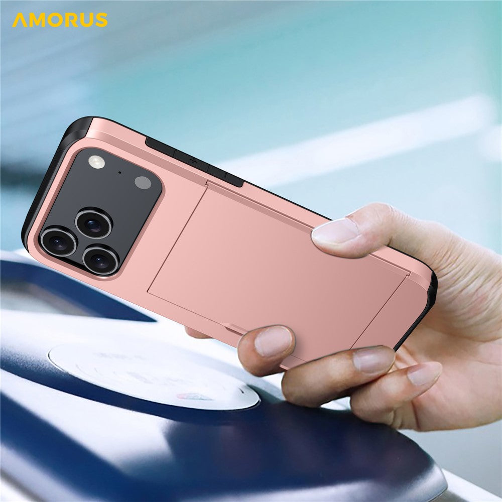 AMORUS For iPhone 18 Pro Max / 17 Pro Max Case with Sliding Card Holder PC TPU Phone Back Cover