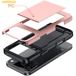 AMORUS For iPhone 18 Pro Max / 17 Pro Max Case with Sliding Card Holder PC TPU Phone Back Cover