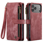 CASEME For iPhone 18 Pro / 17 Pro Phone Cases with Strap C30 Zipper Multiple Card Holder PU Leather Cover