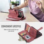 CASEME For iPhone 18 Pro / 17 Pro Phone Cases with Strap C30 Zipper Multiple Card Holder PU Leather Cover