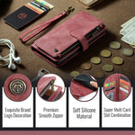 CASEME For iPhone 18 Pro / 17 Pro Phone Cases with Strap C30 Zipper Multiple Card Holder PU Leather Cover