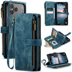 CASEME For iPhone 18 Pro / 17 Pro Phone Cases with Strap C30 Zipper Multiple Card Holder PU Leather Cover