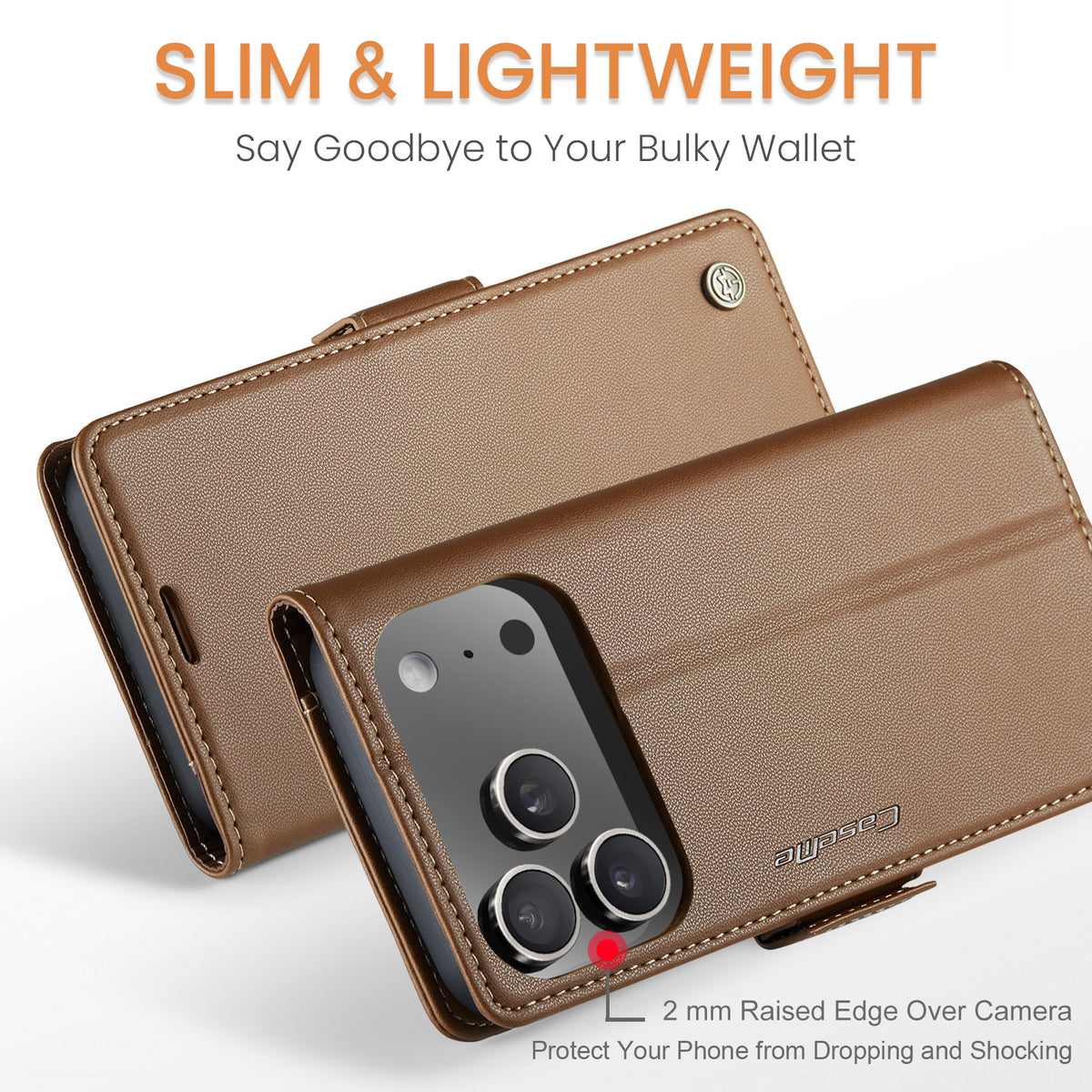 CASEME For iPhone 18 Pro / 17 Pro Case 023 Series RFID Blocking Leather Wallet Stand Phone Cover