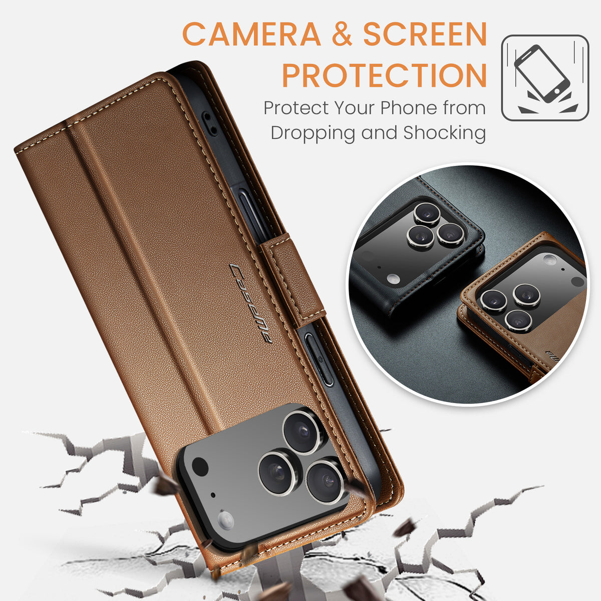 CASEME For iPhone 18 Pro / 17 Pro Case 023 Series RFID Blocking Leather Wallet Stand Phone Cover