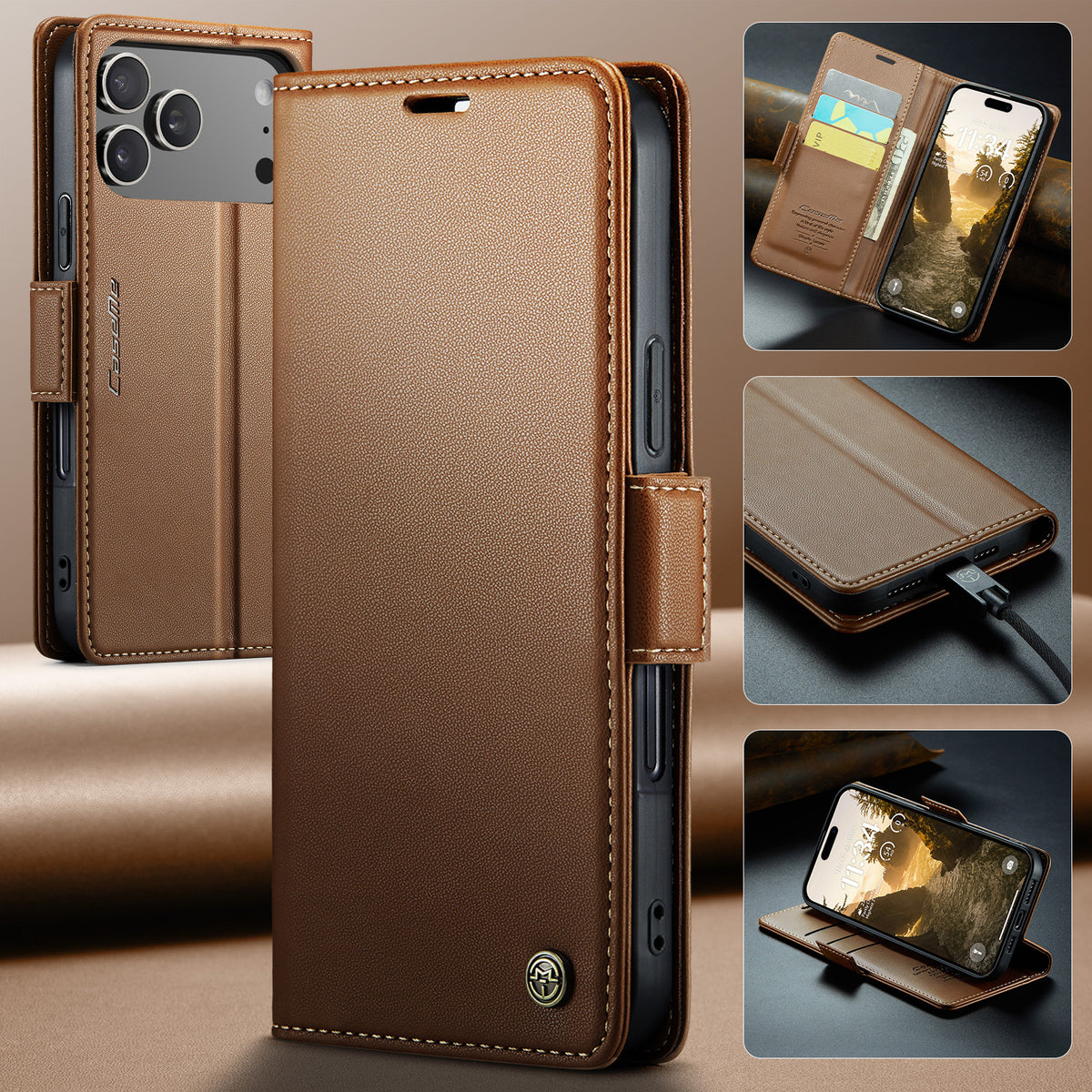 CASEME For iPhone 18 Pro Max / 17 Pro Max Case  023 Series RFID Blocking Leather Wallet Stand Phone Cover