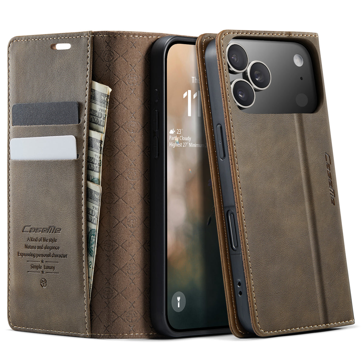 CASEME For iPhone 18 Pro / 17 Pro Case  033 Series RFID Blocking Wallet Stand Calf Texture Leather Phone Cover