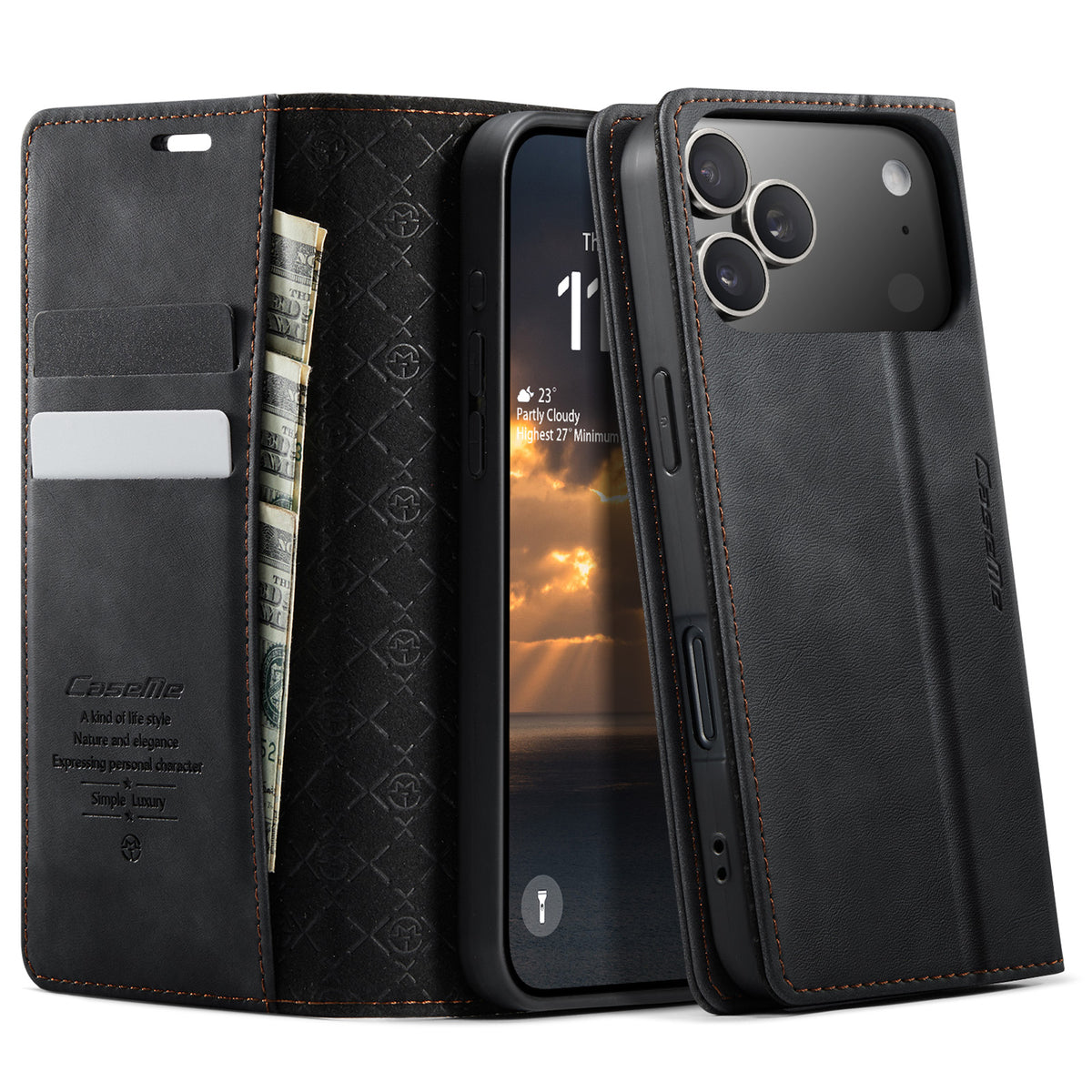 CASEME For iPhone 18 Pro / 17 Pro Case  033 Series RFID Blocking Wallet Stand Calf Texture Leather Phone Cover