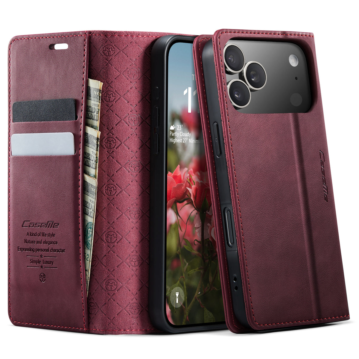 CASEME For iPhone 18 Pro / 17 Pro Case  033 Series RFID Blocking Wallet Stand Calf Texture Leather Phone Cover