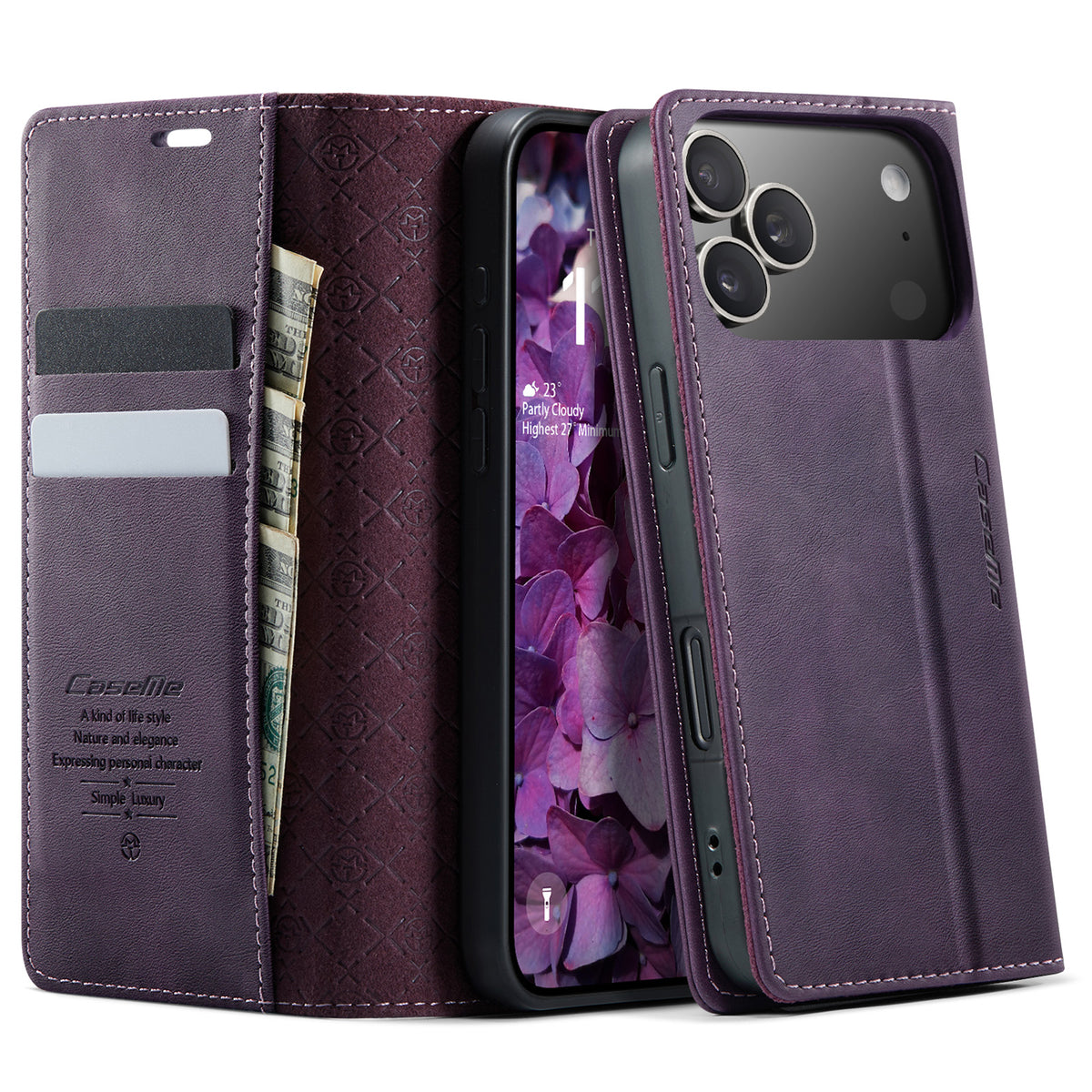 CASEME For iPhone 18 Pro / 17 Pro Case  033 Series RFID Blocking Wallet Stand Calf Texture Leather Phone Cover