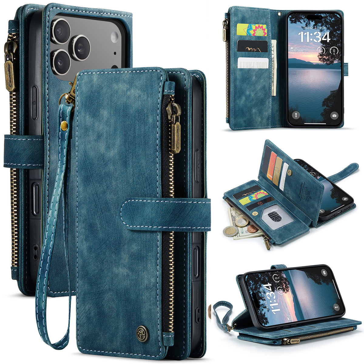 CASEME For iPhone 18 Pro Max / 17 Pro Max Phone Cases with Strap  C30 Zipper Multiple Card Holder PU Leather Cover