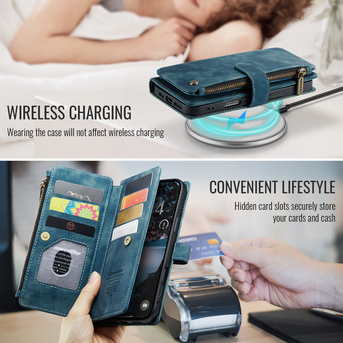 CASEME For iPhone 18 Pro Max / 17 Pro Max Phone Cases with Strap  C30 Zipper Multiple Card Holder PU Leather Cover