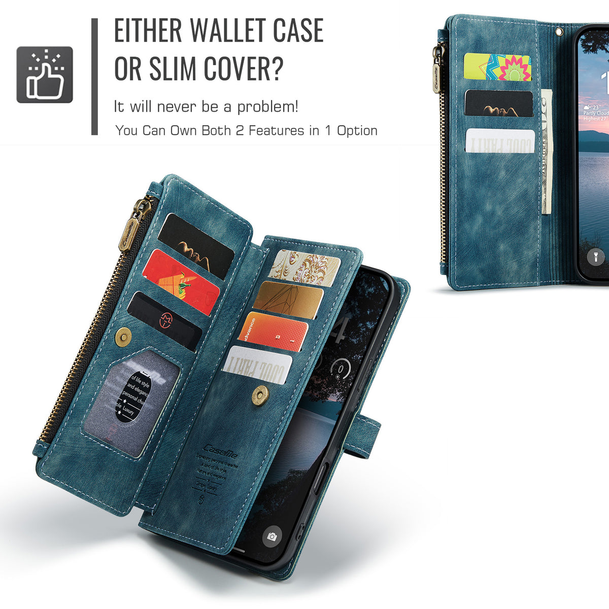 CASEME For iPhone 18 Pro Max / 17 Pro Max Phone Cases with Strap  C30 Zipper Multiple Card Holder PU Leather Cover