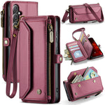 CASEME For Samsung Galaxy S25 FE Leather Case  C36 Zipper 10 Card Slots Phone Cover with Straps