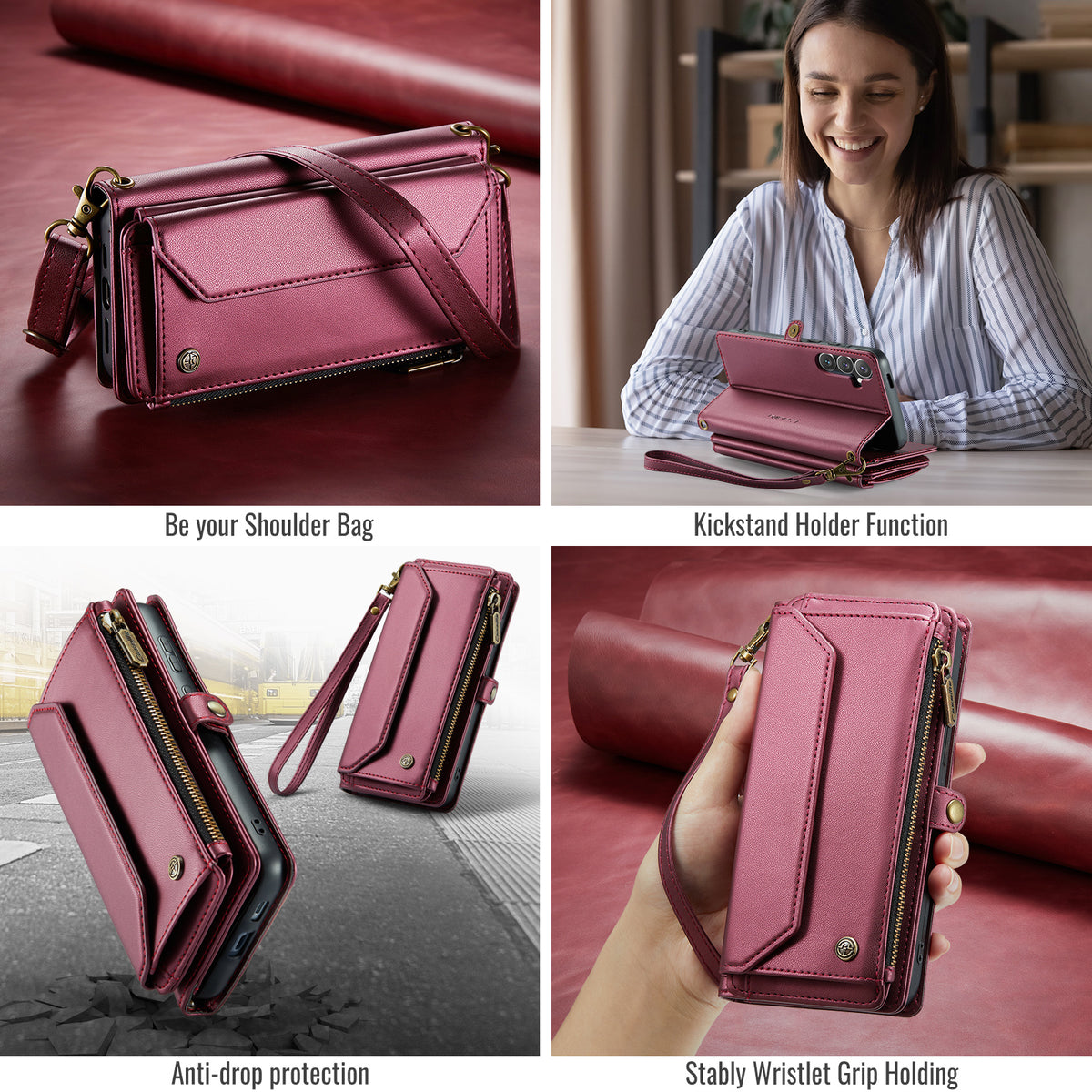 CASEME For Samsung Galaxy S25 FE Leather Case  C36 Zipper 10 Card Slots Phone Cover with Straps