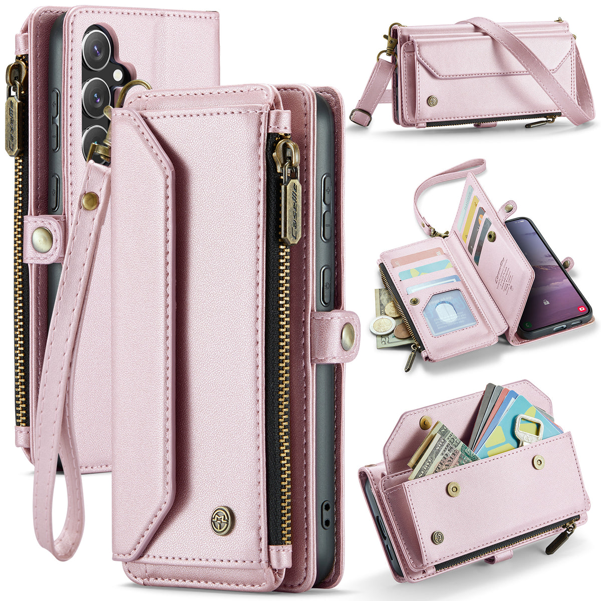 CASEME For Samsung Galaxy S25 FE Leather Case  C36 Zipper 10 Card Slots Phone Cover with Straps