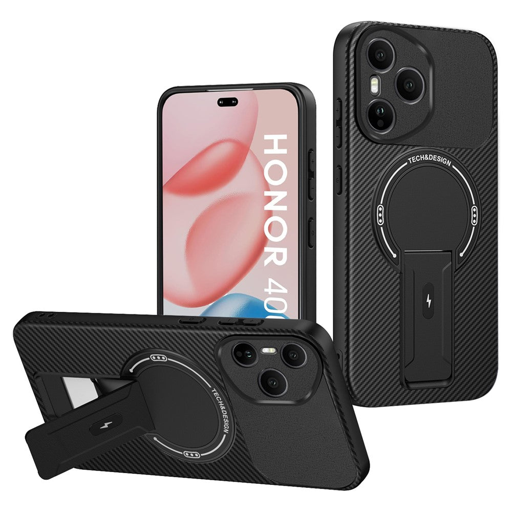 For Honor 400 Pro 5G (Global) Case with Kickstand Carbon Fiber Texture PC + TPU Phone Cover