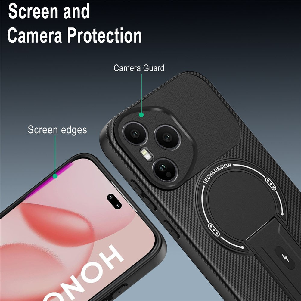 For Honor 400 Pro 5G (Global) Case with Kickstand Carbon Fiber Texture PC + TPU Phone Cover