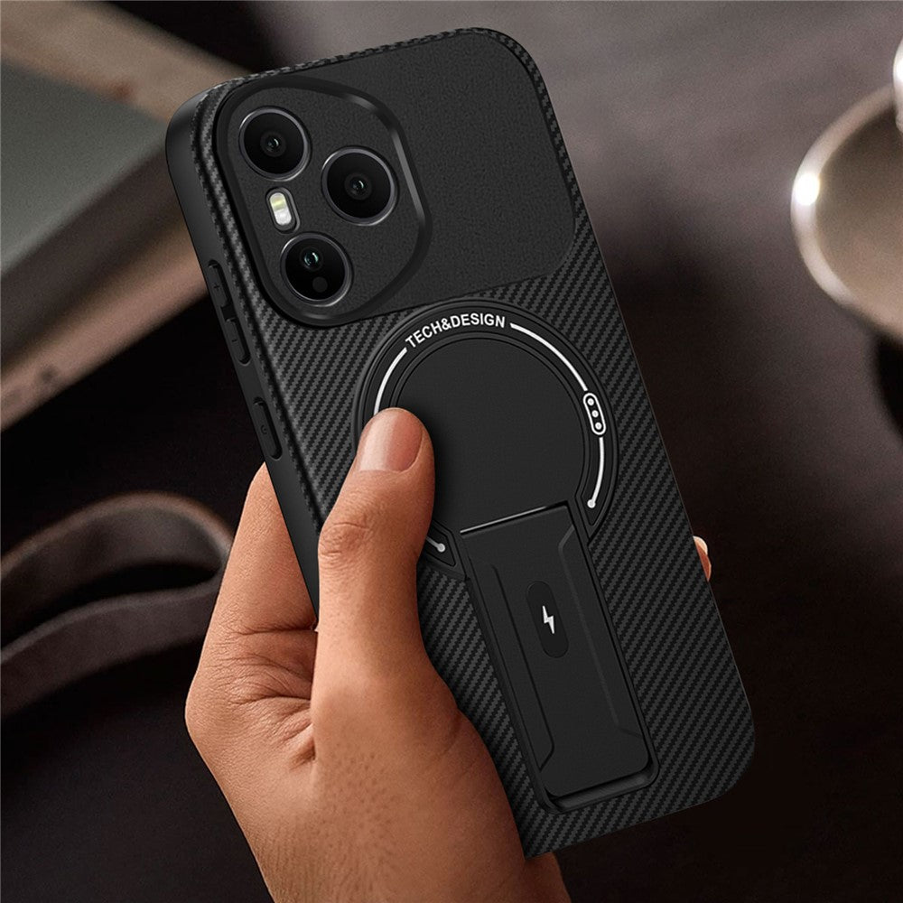 For Honor 400 Pro 5G (Global) Case with Kickstand Carbon Fiber Texture PC + TPU Phone Cover