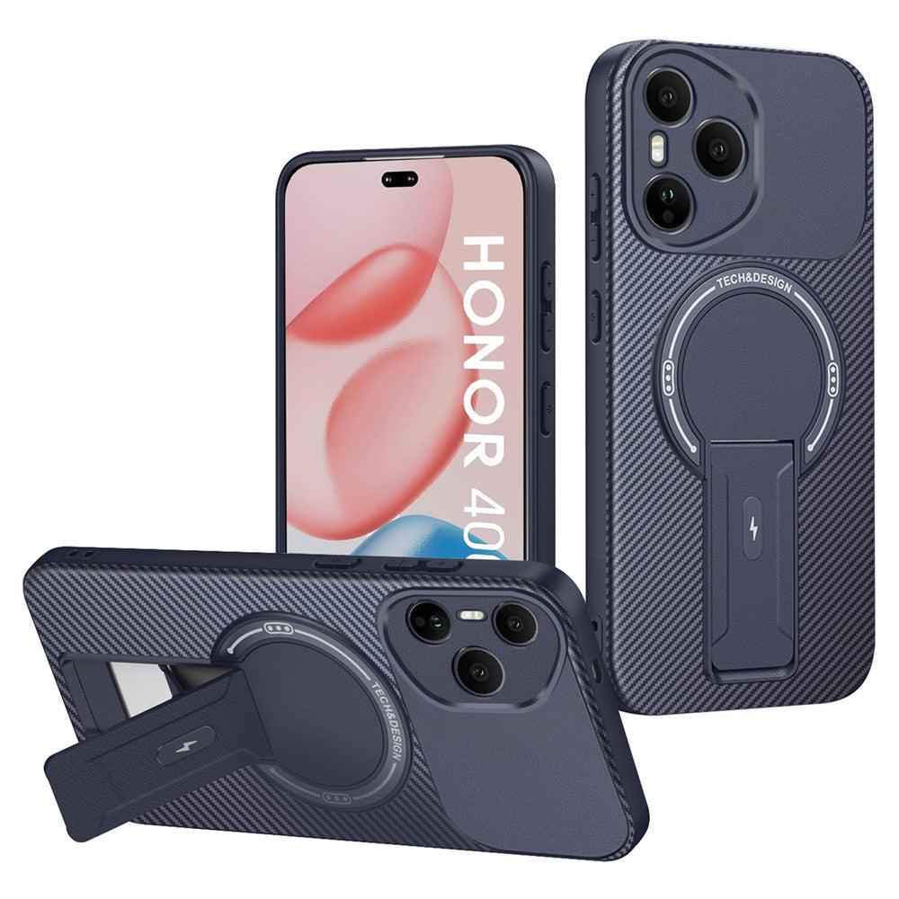 For Honor 400 Pro 5G (Global) Case with Kickstand Carbon Fiber Texture PC + TPU Phone Cover
