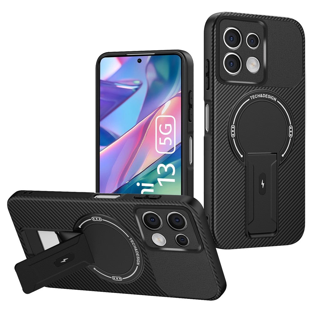 Xiaomi Redmi Note 13 5G-skal med stativ, kolfiberstruktur, PC + TPU-mobilskal
