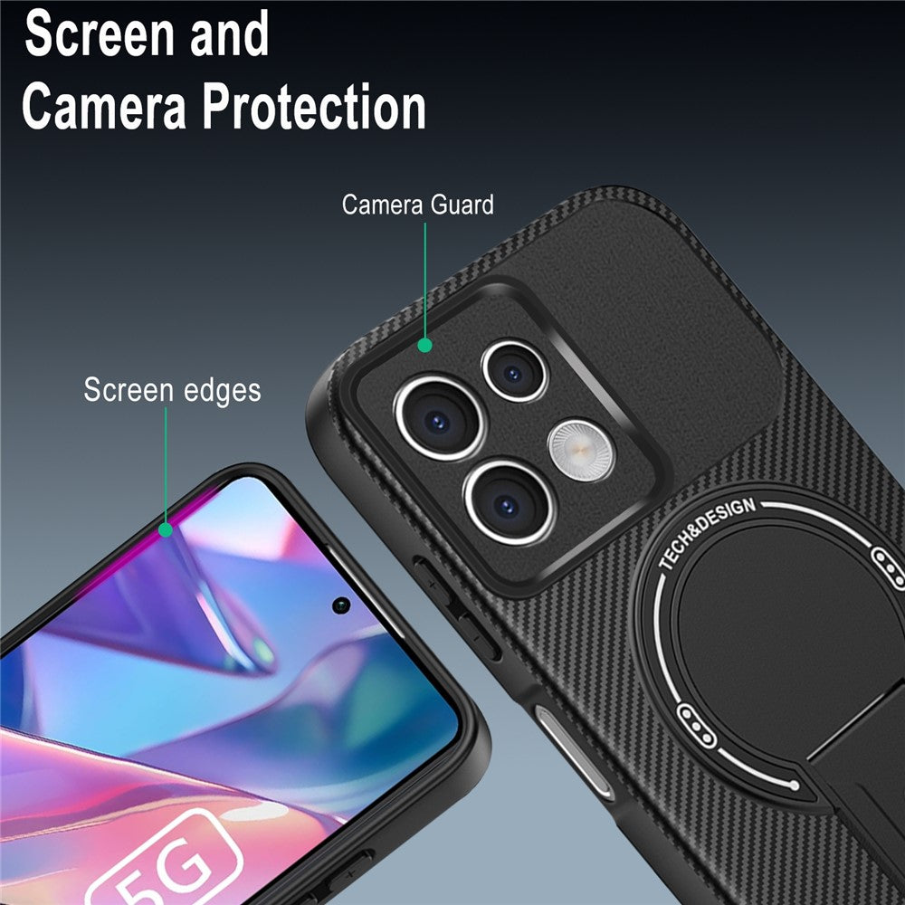 Xiaomi Redmi Note 13 5G-skal med stativ, kolfiberstruktur, PC + TPU-mobilskal