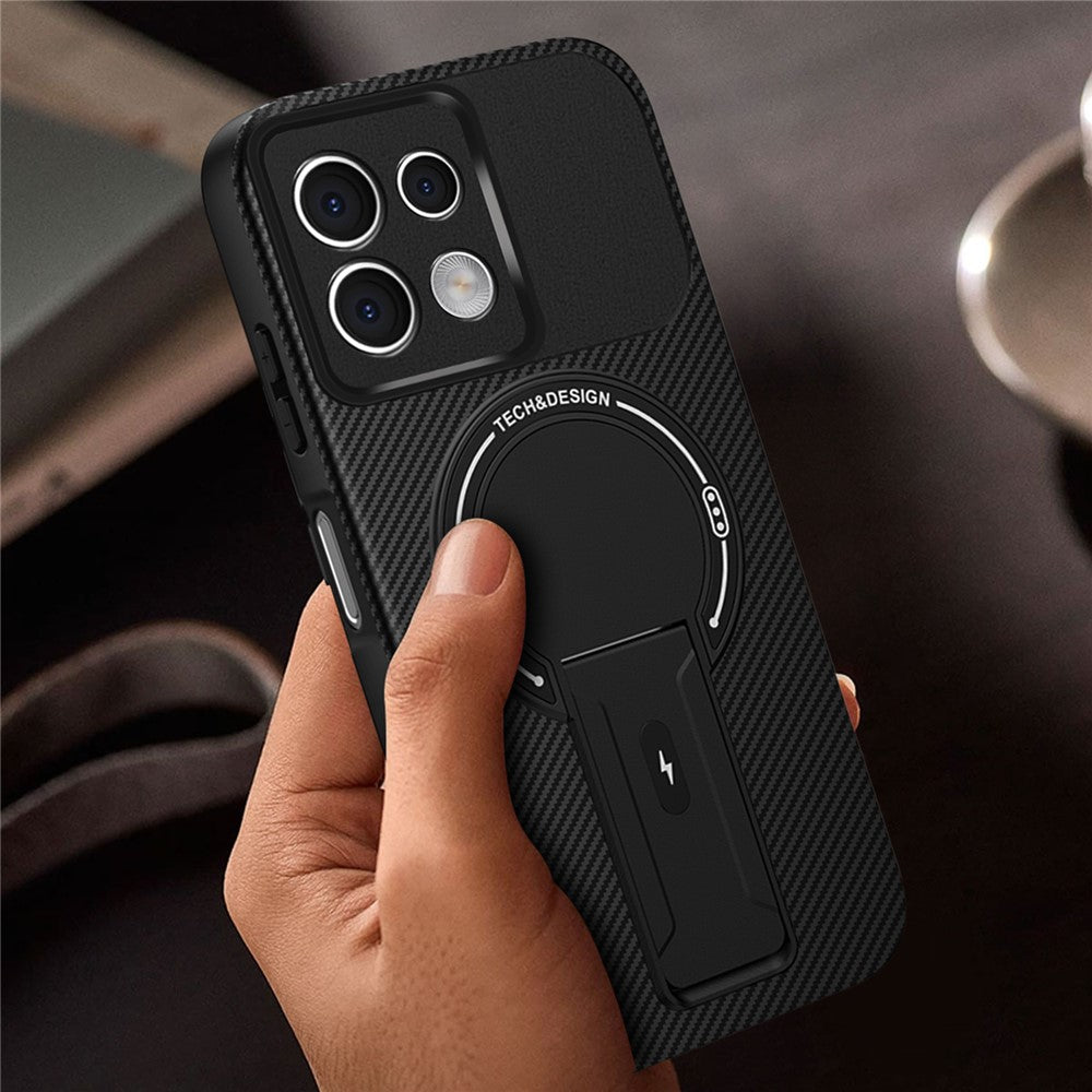 Xiaomi Redmi Note 13 5G-skal med stativ, kolfiberstruktur, PC + TPU-mobilskal