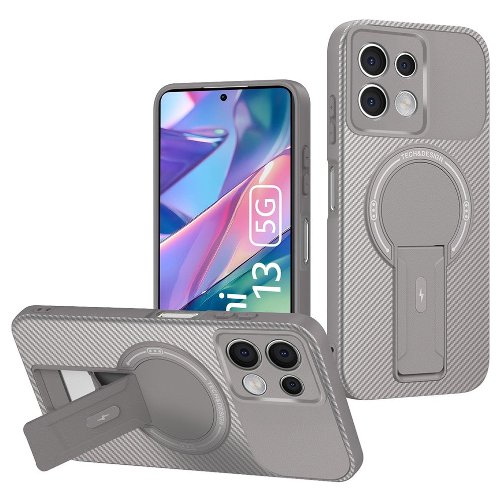 Xiaomi Redmi Note 13 5G-skal med stativ, kolfiberstruktur, PC + TPU-mobilskal