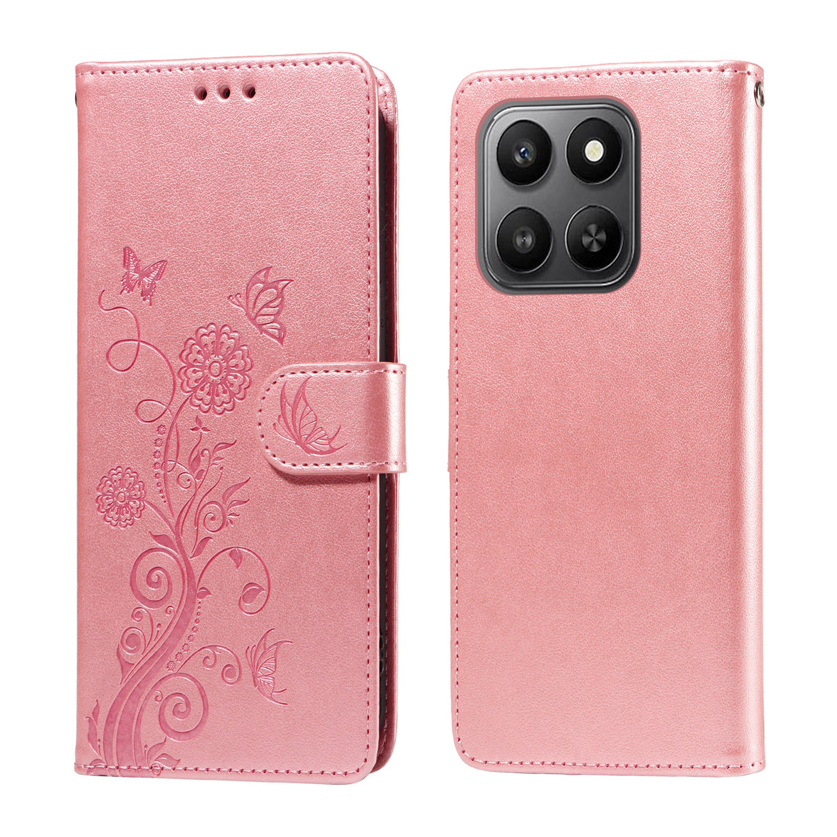 For Honor 400 Smart 5G / 4G / X7d 4G Leather Case Butterfly Floral Imprint Wallet Stand Cover