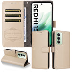 For Xiaomi Redmi 15 4G (EU) (171mm) Case RFID Blocking 3 Card Slots PU Leather Phone Cover with Wrist Strap