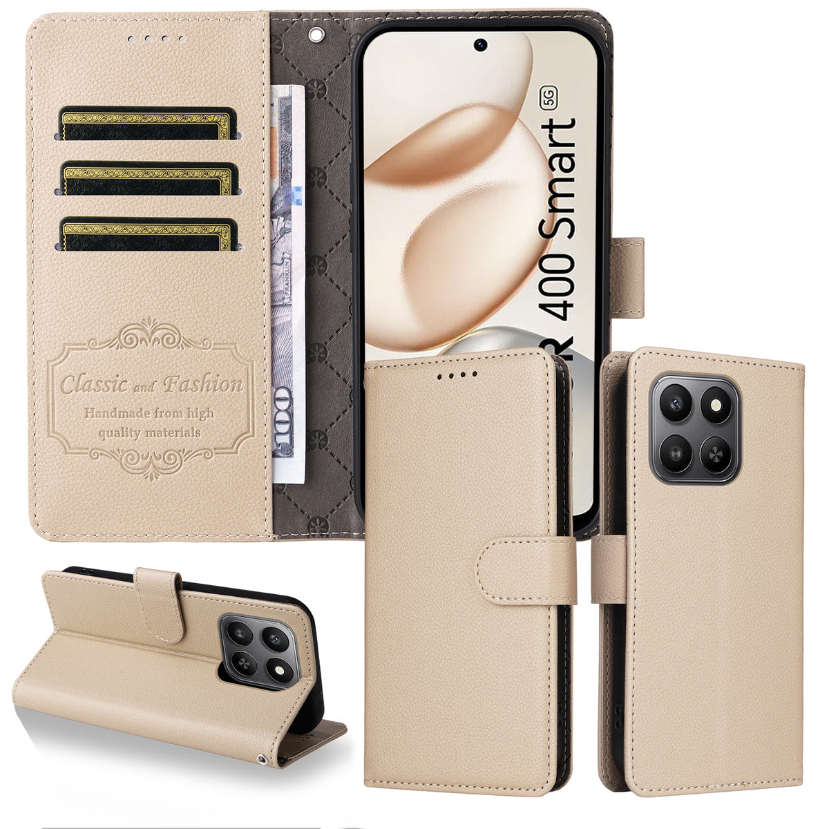 For Honor 400 Smart 5G / 4G / X7d 4G Case RFID Blocking 3 Card Slots PU Leather Phone Cover with Wrist Strap