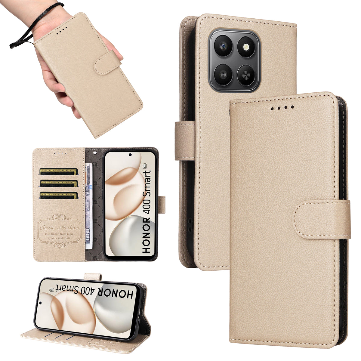 For Honor 400 Smart 5G / 4G / X7d 4G Case RFID Blocking 3 Card Slots PU Leather Phone Cover with Wrist Strap