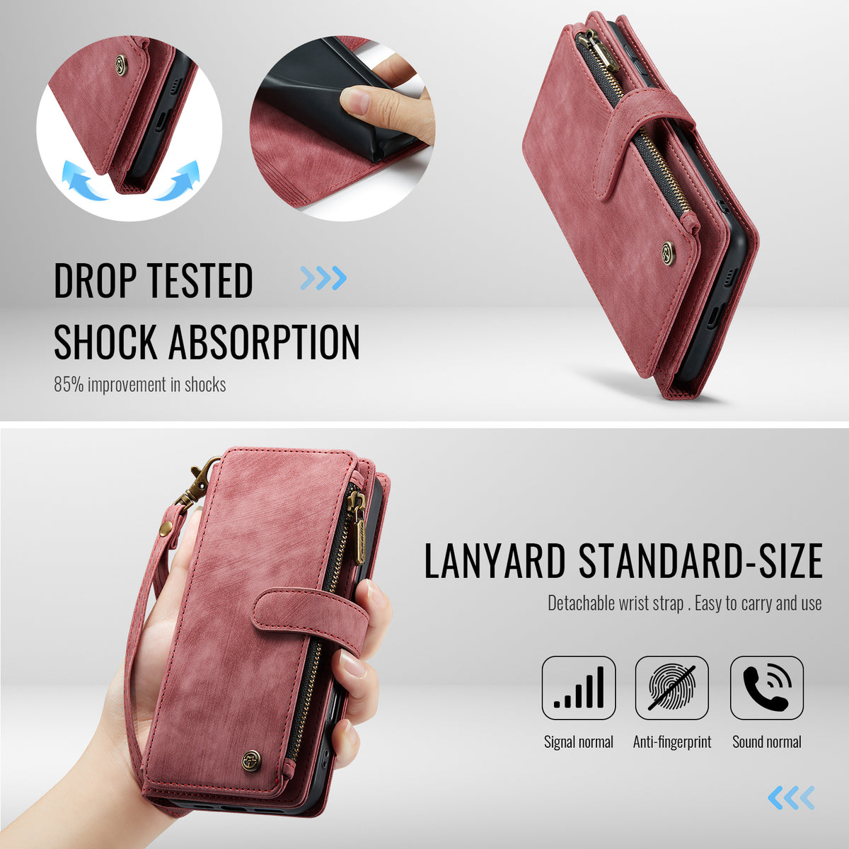 CASEME For Samsung Galaxy S25 FE Phone Cases with Strap  C30 Zipper Multiple Card Holder PU Leather Cover