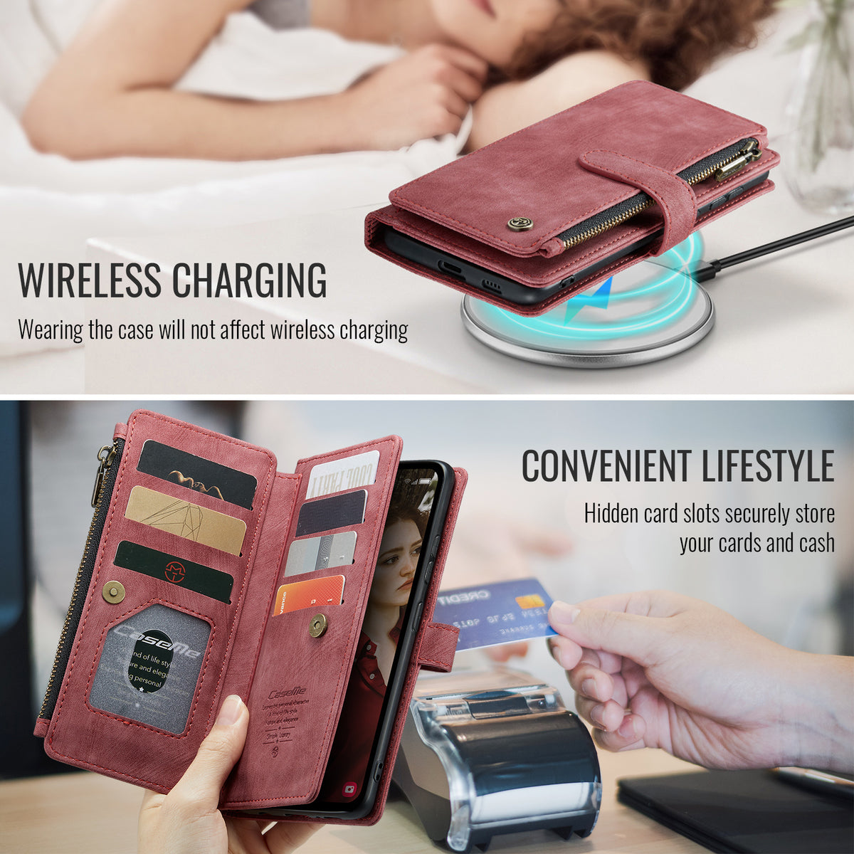 CASEME For Samsung Galaxy S25 FE Phone Cases with Strap  C30 Zipper Multiple Card Holder PU Leather Cover