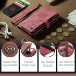 CASEME For Samsung Galaxy S25 FE Phone Cases with Strap  C30 Zipper Multiple Card Holder PU Leather Cover