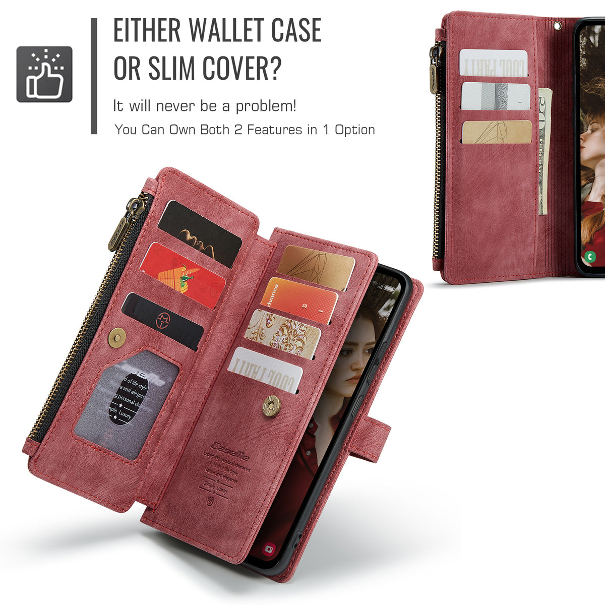 CASEME For Samsung Galaxy S25 FE Phone Cases with Strap  C30 Zipper Multiple Card Holder PU Leather Cover