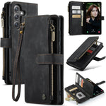 CASEME For Samsung Galaxy S25 FE Phone Cases with Strap  C30 Zipper Multiple Card Holder PU Leather Cover