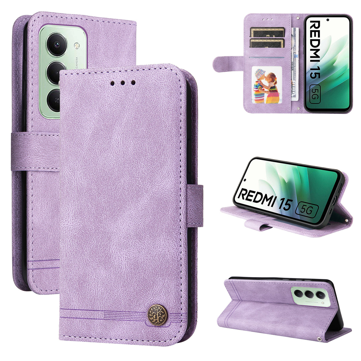 For Xiaomi Redmi 15 4G (EU) (171mm) Leather Wallet Cases Skin Touch Phone Cover Stand with Strap