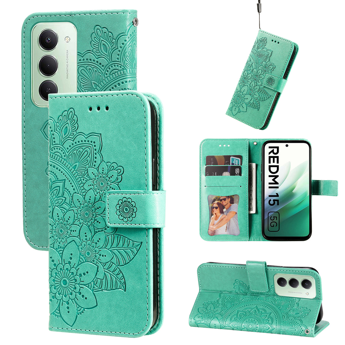 For Xiaomi Redmi 15 4G (EU) (171mm) Case Floral Pattern PU Leather Wallet Stand Phone Cover